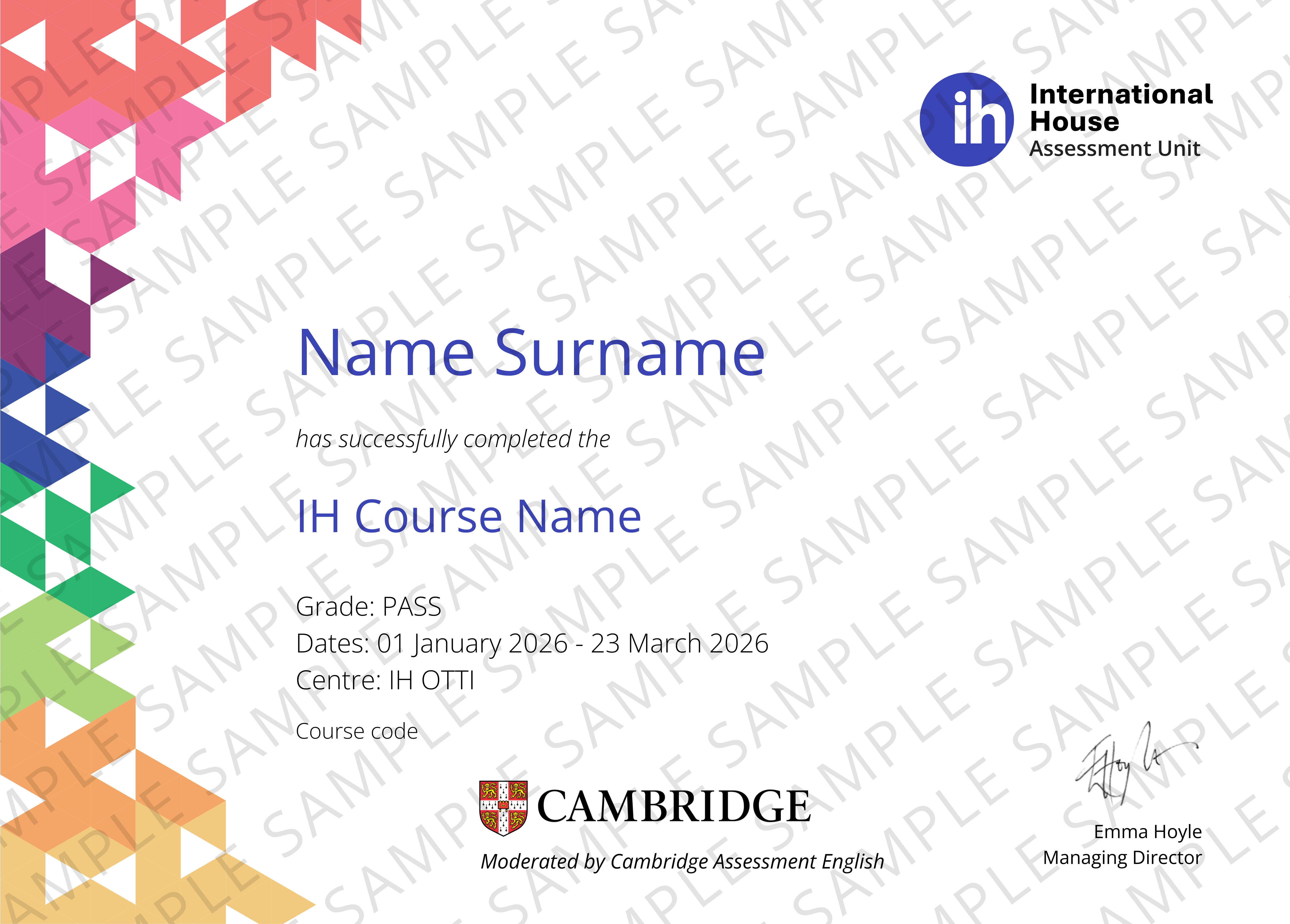 Sample Cambridge AU Certificate